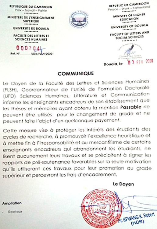 14383 in certains enseignants camerounais mettent des avis favorables pour des thses de doctorats jamais lues sya