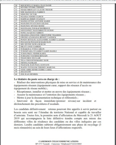 3002 in 2 camtel loprateur historique des tlcoms au cameroun na pas publi une liste provisoire des employs pour tude de dossier sya