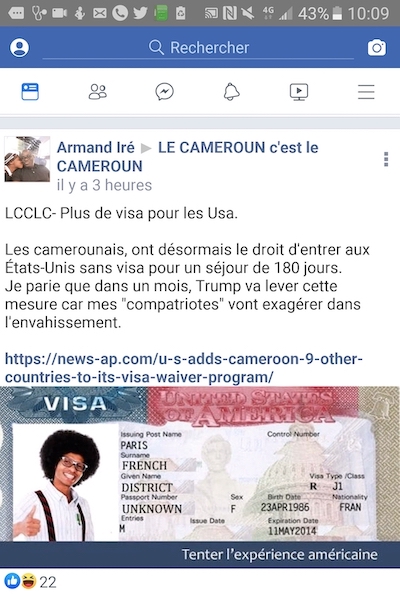 35983 Non le Cameroun na pas t intgr au Programme amricain dexemption de visa