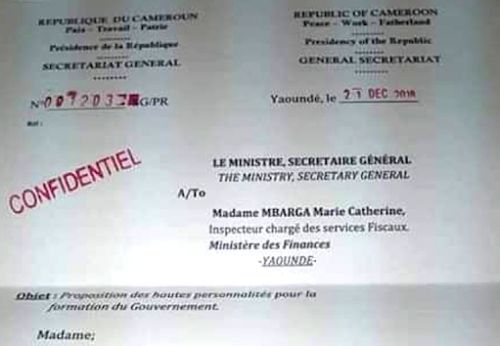 Non, ce document n&#039;émane pas de la présidence de la République du Cameroun